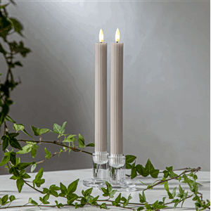 Stearinlys LED m/striper Dinner Flamme 2pk Beige